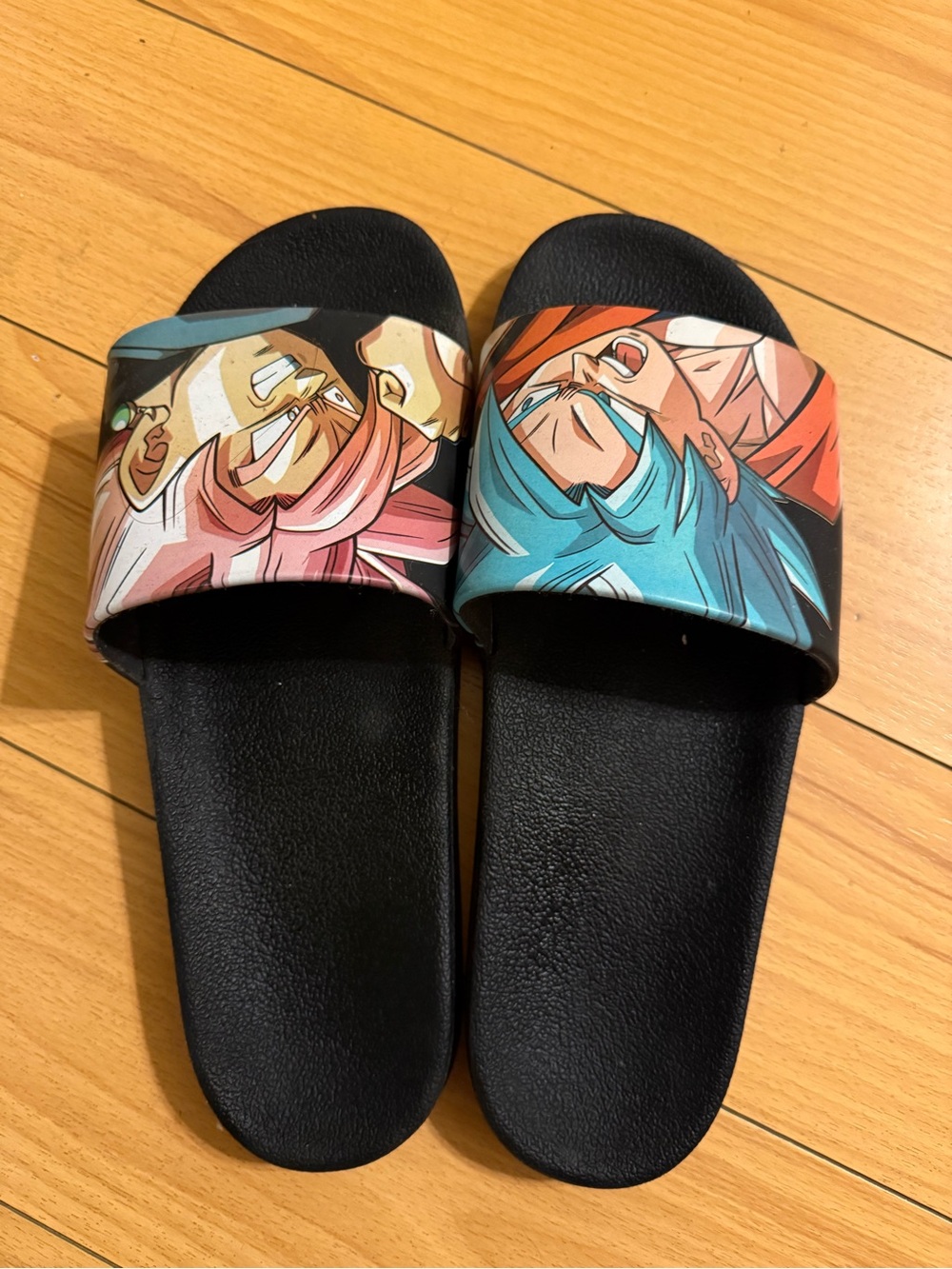 Black Slide Sandals with Multicolor Anime Print